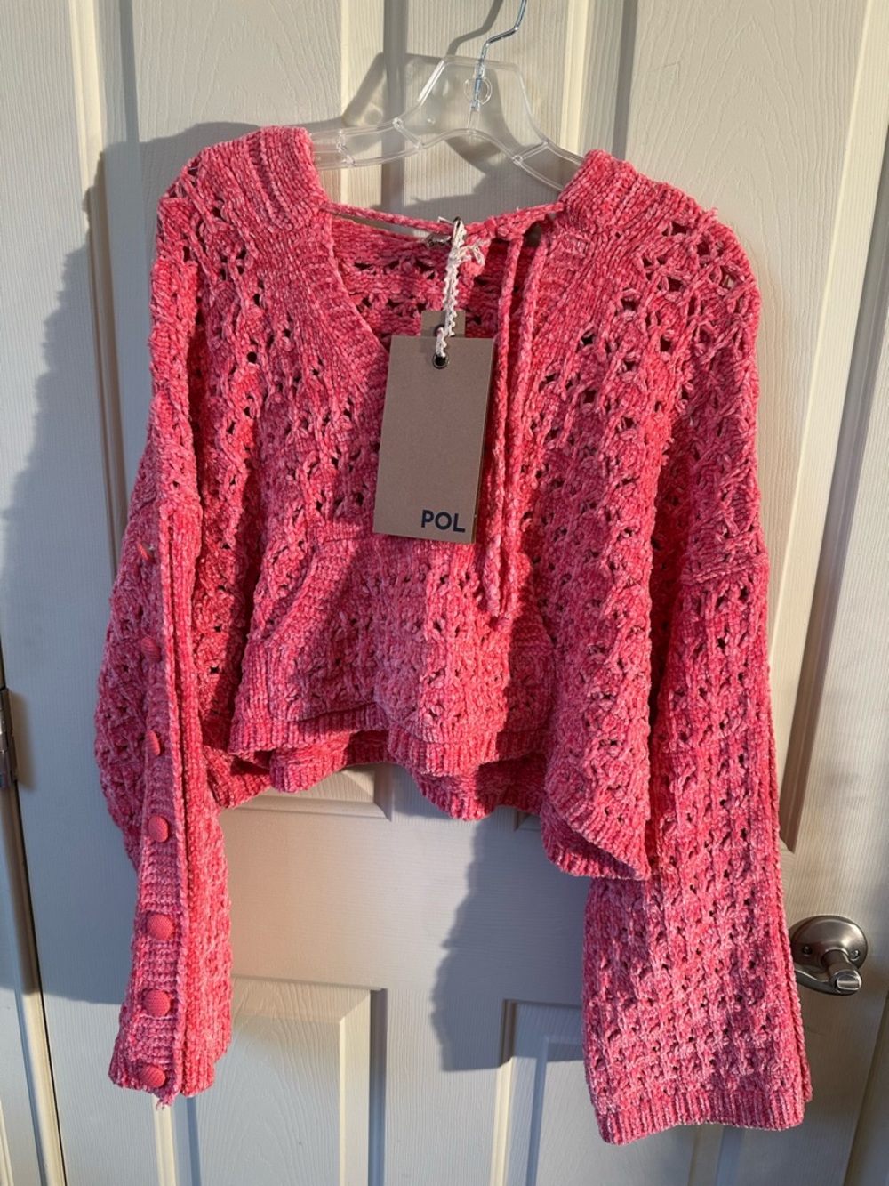 POL textured cropped sweater in coral pink